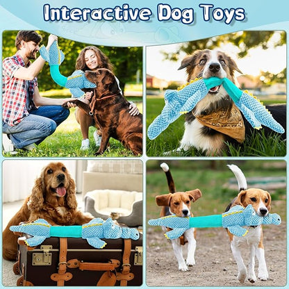 Interactive Tug of War Dog Toys for Small to Large Breeds-Squeaky Plush Puppy Toys with Crinkle Paper, Stuffed Chew Dog Toys to Keep Them Busy, Training Reward Gift (Blue)