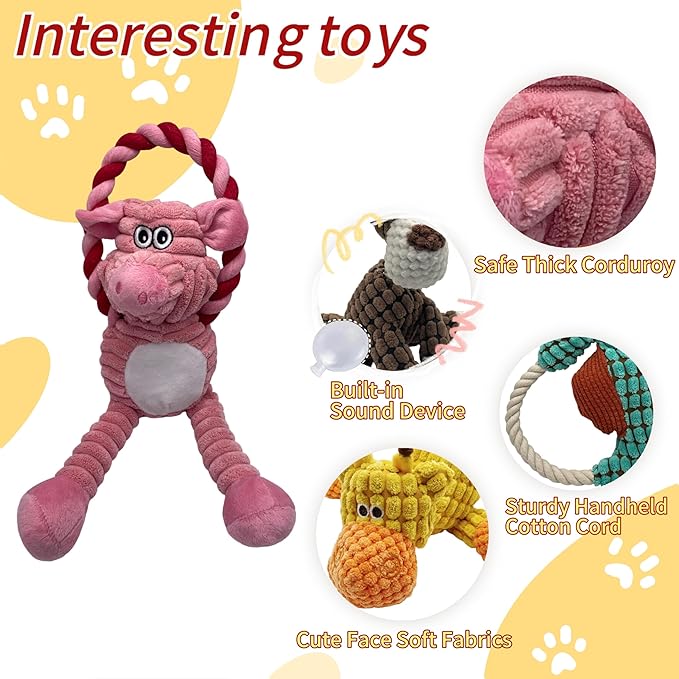 Plush Wrinkled Squeaky Dog Toy,2-Pack The Best Durable Teething Puppy Rope Chew Toy Keeps Them Busy Playing Hide-and-Seek Suitable for Puppy, Medium Dogs and Large Dogs (Pink & Gray)