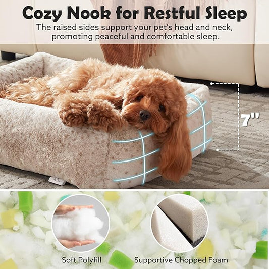 JOEJOY Small Dog Bed for Small Dogs, Washable Orthopedic Premium Soft Corduroy Fleece Pet Bed with Removable Zipper Cover, Cute Calming Puppy Bed with Non Skid Bottom