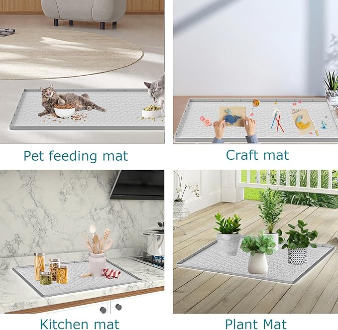 Jacooxi Cat Litter Mat for Litter Box, Silicone Large Cat Litter Trapping Mat - 28x22 in, Waterproof & Non-Slip, Durable & Easy Clean, Light Gray