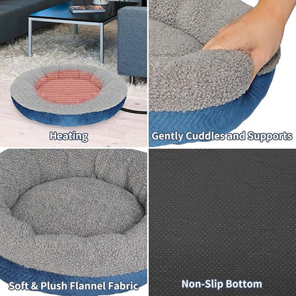 AUPETEK Heated Cat Beds for Indoor Cats Warming Cat Beds Super Soft Machine Washable Thermo Kitty Electric Heating Bed 19 Inches Round