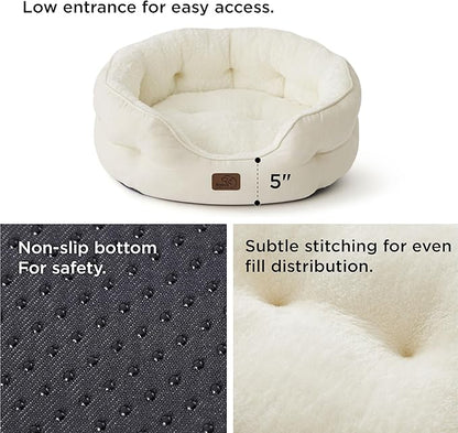 Bedsure Dog Beds for Small Dogs - Round Cat Beds for Indoor Cats, Washable Pet Bed for Puppy and Kitten with Slip-Resistant Bottom, 25 Inches, White
