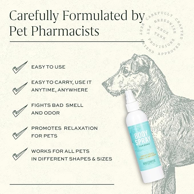 Dog Deodorizing Spray | Odor-Neutralizing Freshening Body Mist with Sweet Pea & Vanilla | Safe for Daily Use | 8oz Bottle - Made in USA - Breedwise