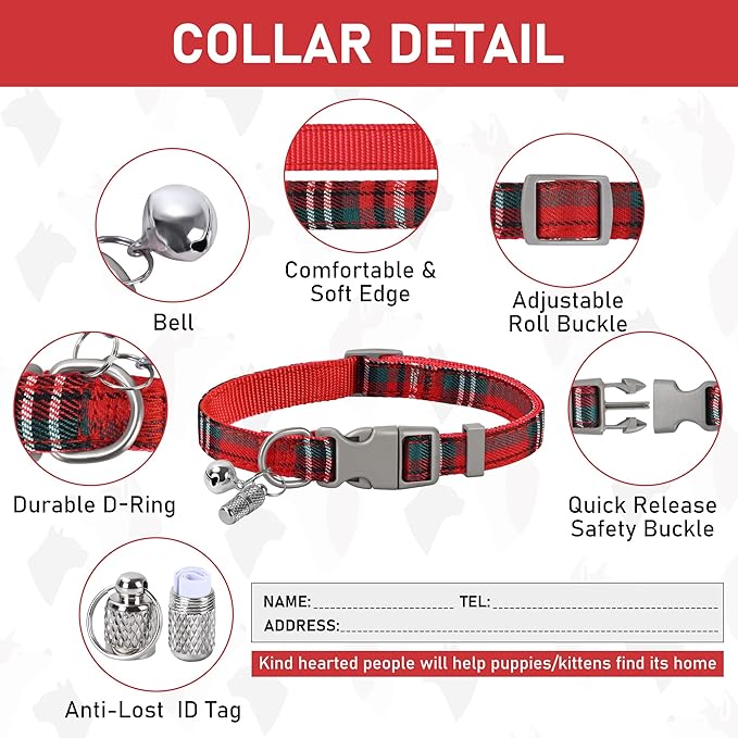 GAMUDA Small Dog Harness Collar and Leash Set, Step in No Chock No Pull Soft Mesh Adjustable Dog Vest Harnesses Plaid Reflective for Dogs Puppy Cats Kitten Rabbit (Warm Red, M)