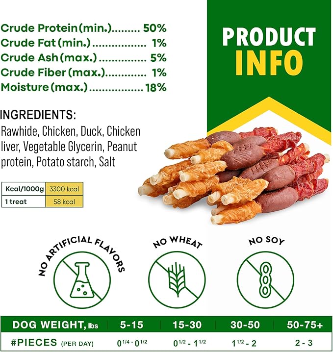 Beloved Pets Dog Treats & Rawhide Bones Wrapped Chicken and Duck 10.6 Oz - Pet Chews Sticks for Large, Medium & Small Breeds - Long Lasting Chewers Snacks – Puppy Treats