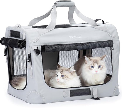 PetMasion Extra Large Cat Carrier for 2 Cats, Collapsible Soft Sided Pet XL Crate for Large Mudium Big Cat 20lbs+, Car Travel Portable Bag for Long Trips Ride 24"x16.5"x16.5"