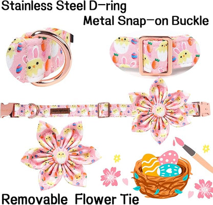 Unique style paws Easter Dog Collar with Bow Easter Eggs Chicken Collar with Flower for Small Medium Large Boys Girls Dogs