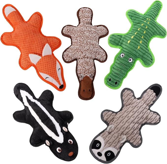 Eneston 5 Pack No Stuffing Squeaky Dog Toys for Large Dogs - Interactive Durable Plush Chew Toy with Crinkle Paper, Safe Pet Toy for Small to Large Breed, Ideal for Puppy Gifts & Tug of War Toys