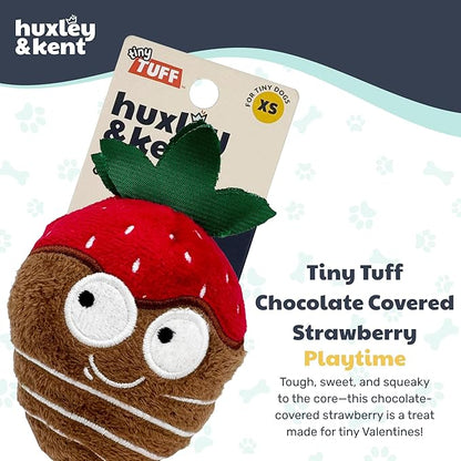 Huxley & Kent Tiny Tuff Plush Dog Toy w/Squeaker - Stuffed Toy for Small Dogs - Cute, Funny & Tough Toy for Fetch & Play - Tiny Tuff Chocolate Covered Strawberry