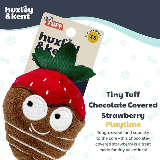 Huxley & Kent Tiny Tuff Plush Dog Toy w/Squeaker - Stuffed Toy for Small Dogs - Cute, Funny & Tough Toy for Fetch & Play - Tiny Tuff Chocolate Covered Strawberry