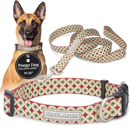 Lucky Love Dog - Easy Click Buckle Dog Collar with Leash Set Combo, Durable & Comfortable for Male & Female Dogs, Pet Collar for Large Dogs, Secure Fit - Pongo Combo, Large