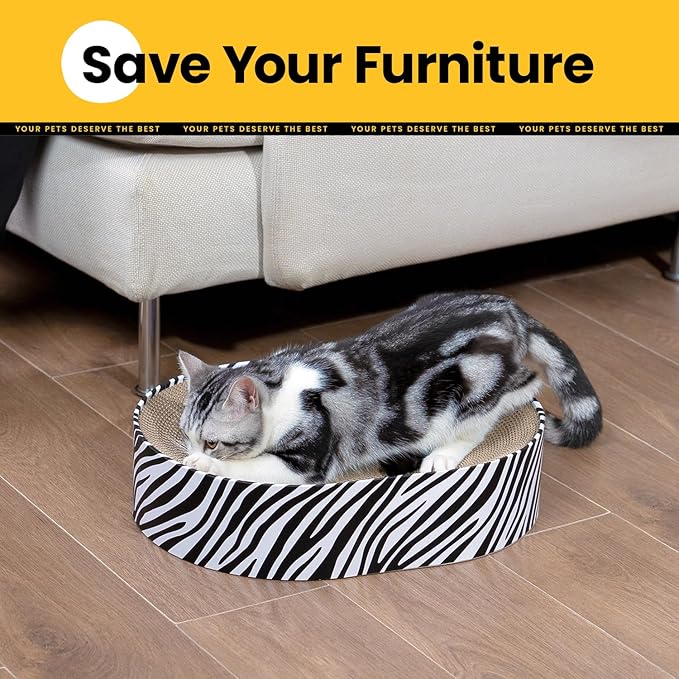 Conlun Oval Cat Scratcher Bed, 2-in-1 Cat Scratching Board, Natural Corrugated Cardboard Scratch Pad Lounge, Sealed Base Traps Debris,No Assembly Kitty Furniture,Stylish Colors Blends Any Home Decor