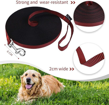 Hi Kiss Dog/Puppy Obedience Recall Training Agility Lead - 15ft 20ft 30ft 50ft 100ft Training Leash - Great for Training, Play, Camping, or Backyard(30ft,Black_red)
