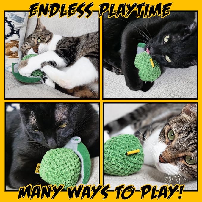 Cat Toys Grenade, Cat Toys for Indoor Cats, Kitten Toys, Catnip Toys for Cats of All Breeds, Action Themed Fun for Kicking, Biting, Chewing (Grenade & TNT, 2-Pack)