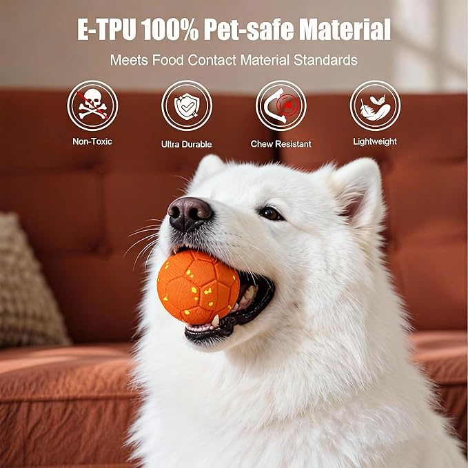 Smart Interactive Dog Ball, Dog Soccer Ball, Auto-Rolling, Bouncing and Rotating with Chew-Resistant E-TPU Material, IP54 Waterproof for Medium and Large Dogs (Orange)