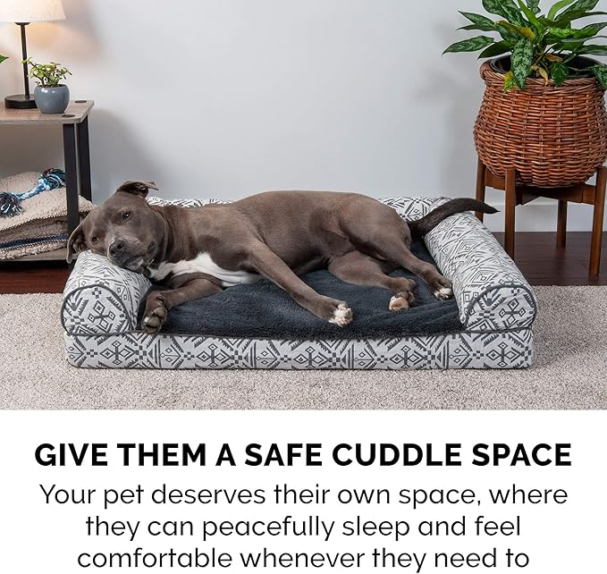 FurHaven Soft, Orthopedic Foam Sofa Dog Bed with Washable & Removable Cover - Plush/Woven - Boulder Gray, Dogs Up to 35 lbs - Medium