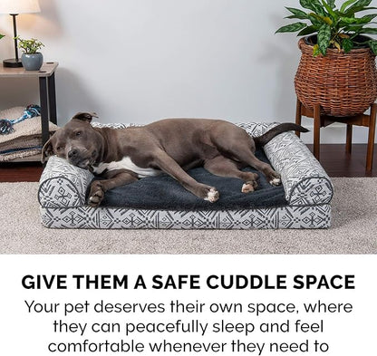 FurHaven Soft, Orthopedic Foam Sofa Dog Bed with Washable & Removable Cover - Plush/Woven - Boulder Gray, Dogs Up to 35 lbs - Medium