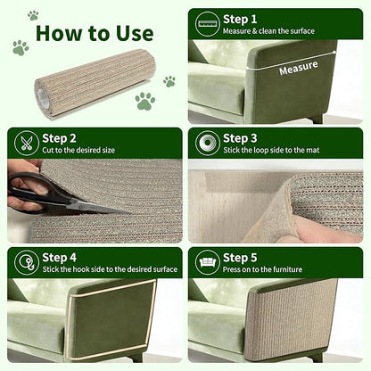 Natural Cork Cat Scratcher Mat, Hook-and-Loop Trimmable Furniture Protector for Couch, Door, Wall & Bed Corner, Claw-Friendly for Indoor Cats (Catnip Green, 39.4 x 11.8 Inch)