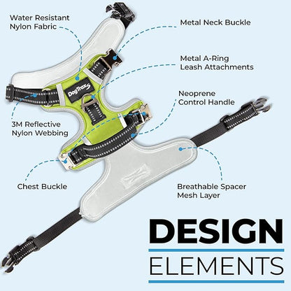 DogTraxs - Step-in Dog Harness - For Large Dogs - Soft Padding & Reflective Trim - Adjustable No Pull Through Design - Control Handle - Top & Front Clip Durable - Chartreuse Green