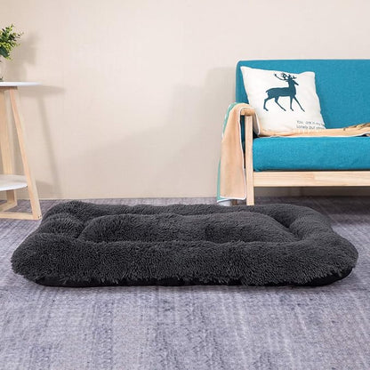 Coohom Deluxe Plush Dog Bed Pet Cushion Crate Mat,Fulffy Comfy Kennel Anti-Slip Washable Pad for Medium Large X-Large Dogs(X-Large, Black)