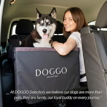 Premium Dog Car Seat & Back Seat – Waterproof & Non-Slip Travel Hammock with Storage Pockets | Secure & Comfortable Pet Seat Cover for Medium Dogs – Fits Cars, SUVs & Trucks (Brown)