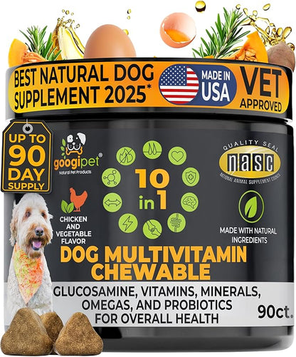 Googipet Premium Dog Multivitamin Chewable, Dog Vitamins and Supplements, Puppy Vitamins & Senior Dogs Probiotics for Gut Health + Vitamin C, Glucosamine for Dogs Joint Support (Chicken Flavor)