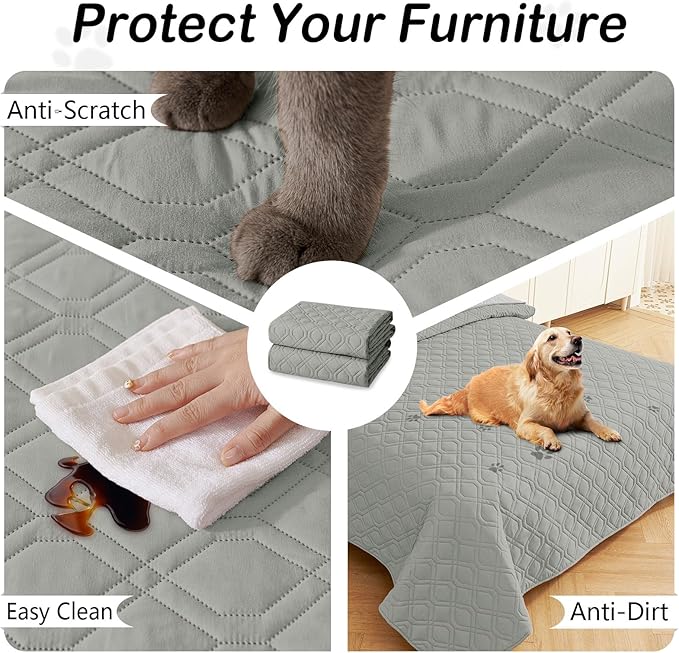 hyha Waterproof Dog Bed Blanket, Soft Pet Blankets, Waterproof Couch Cover for Dogs, Reversible Sofa Covers Washable for Furniture (82x102 Inch, Grey/Light Grey)