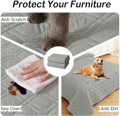 hyha Waterproof Dog Bed Blanket, Soft Pet Blankets, Waterproof Couch Cover for Dogs, Reversible Sofa Covers Washable for Furniture (82x102 Inch, Grey/Light Grey)