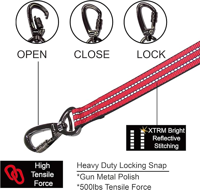 Kruz Dog Leash (Width - 1”, Length - 20 in) Reflective Rope Lead with Soft Silicone Grip, Click & Lock Snap, Durable Nylon Safety Lead with Locking Carabiner Clip & Foam Handle - Blue