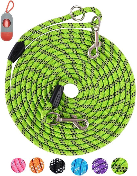 Long Dog Leash for Dog Training 16FT/30FT/50FT/100FT, Reflective Dog Leash with Lockable Hook, Heavy Duty Dog Lead for Large Medium Small Dogs Outside Walking, Playing, Camping, or Yard 20FT Green