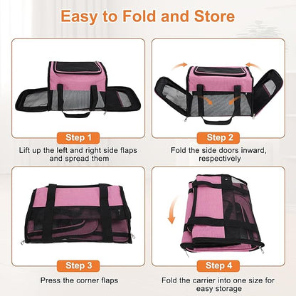 RENEWREVITAL Pet Carrier, Breathable Mesh Design, Soft Cat Carrier with Shoulder Strap, Comfortable Travel Solution, Pink