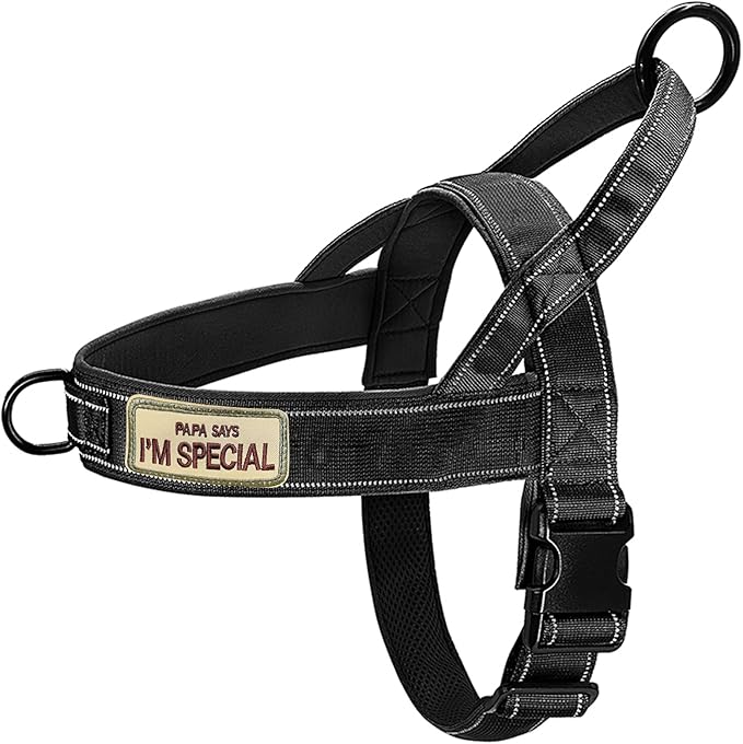No Pull Dog Harness Black for Small Medium Large Sized Dog, Reflective Escape Proof Adjustable Dog Harnesses with 2 Patch, S