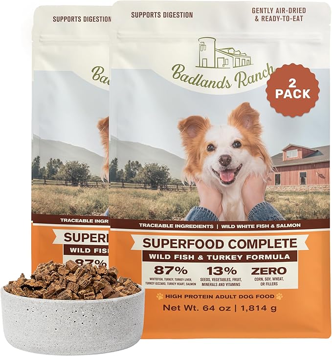 BADLANDS RANCH by Katherine Heigl – Superfood Complete Air-Dried Fish & Turkey Dog Food – High Protein with Superfoods for Daily Wellness & Consistent Nutrition – 64 oz (Pack of 2)
