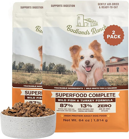 BADLANDS RANCH by Katherine Heigl – Superfood Complete Air-Dried Fish & Turkey Dog Food – High Protein with Superfoods for Daily Wellness & Consistent Nutrition – 64 oz (Pack of 2)