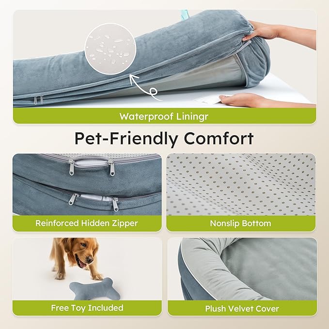 CWAWZ XL Orthopedic Dog Bed, Extra Large Dog Bed, Dog Sofa for Large Sized Dogs with Full-Surround Bolsters, Dual-Sided Dog Cooling Bed with Memory Foam, Washable Sofa with Nonslip Bottom, Dark Grey