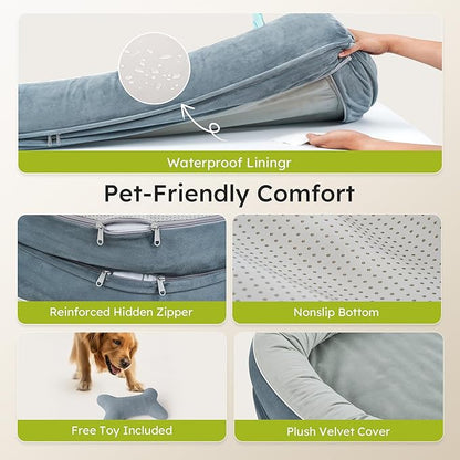 CWAWZ XL Orthopedic Dog Bed, Extra Large Dog Bed, Dog Sofa for Large Sized Dogs with Full-Surround Bolsters, Dual-Sided Dog Cooling Bed with Memory Foam, Washable Sofa with Nonslip Bottom, Dark Grey