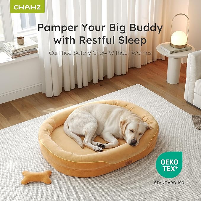 CWAWZ Jumbo Orthopedic Dog Bed, Big Dog Beds for Extra Large Sized Dogs with Full-Surround Bolsters, Dual-Sided Dog Cooling Bed with Memory Foam, Washable Pet Sofa Couch with Nonslip Bottom, Brown
