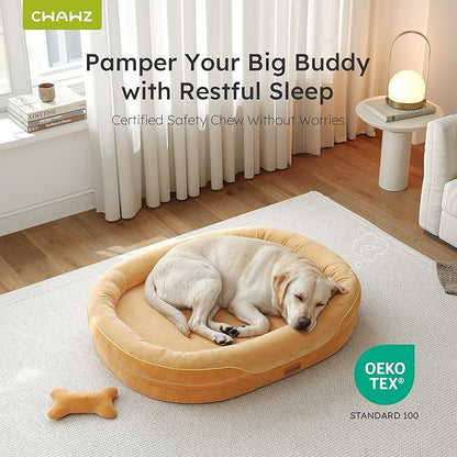 CWAWZ Jumbo Orthopedic Dog Bed, Big Dog Beds for Extra Large Sized Dogs with Full-Surround Bolsters, Dual-Sided Dog Cooling Bed with Memory Foam, Washable Pet Sofa Couch with Nonslip Bottom, Brown