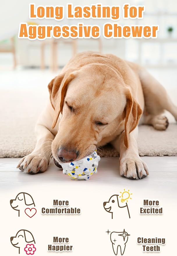 Moonorange 2.36'' Dog Balls for Dogs Aggressive Chewers Indestructible Tennis Durable Bouncy Interactive Dog Toy Balls for Fetch Game Floating Training(White Medium)