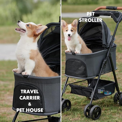 Zoosky 3 in 1 Pet Stroller with Removable Carrier, Folding Stroller for Small/Medium Dogs and Cats, Waterproof, All-Terrain, with Sun Shades, Car Seat