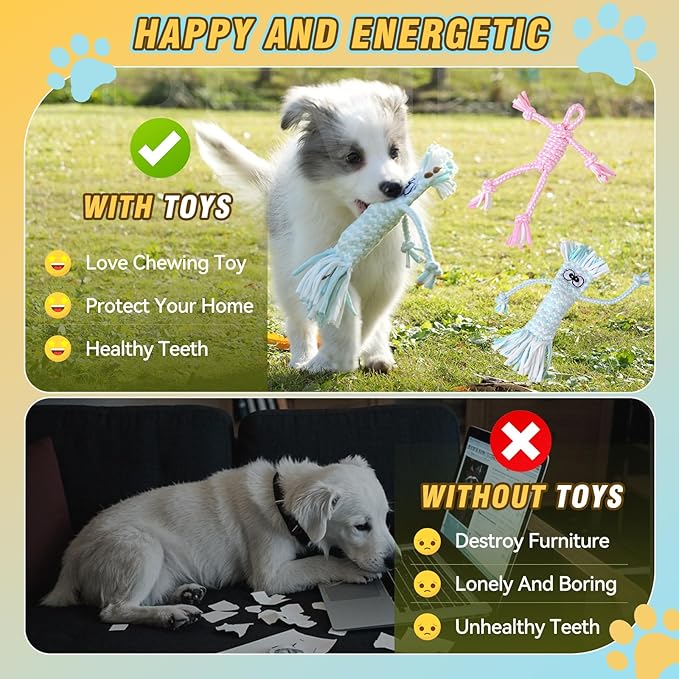 PPTAIO Dog Rope Toys with 18 pcs for Teething, Entertainment & Interaction, Dog Chew Toys, Training Tug Balls and Squeaky Toys for Medium&Small Puppies.