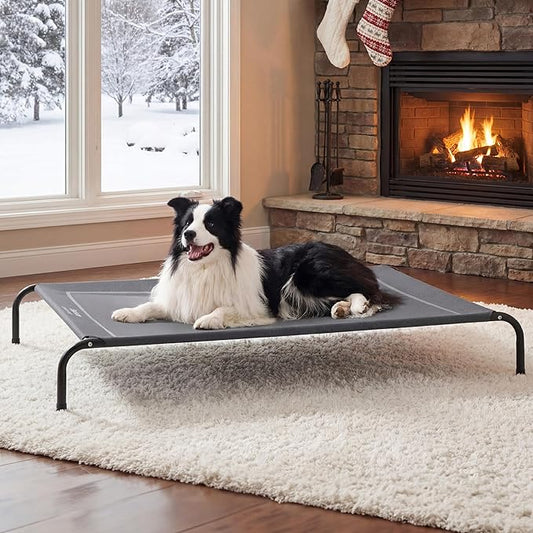 Bedsure Outdoor Elevated Dog Bed Large Sized Dog, Portable Indoor & Outdoor Cooling Raised Cot Pet Hammock Bed with Skid-Resistant Feet, Frame with Breathable Mesh, Grey, 49 inches