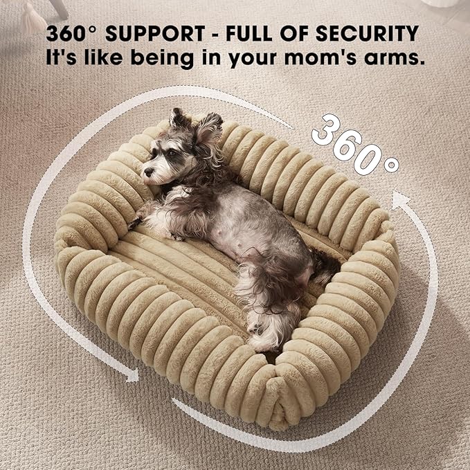 FURTIME Dog Bed for Small Dogs, Washable Orthopedic Dog Bed with Removable Cover, Rectangle Soft Calming Sleeping Puppy Bed Durable Pet Cuddler with Anti-Slip Bottom, Beige, S (20"x19"x6")