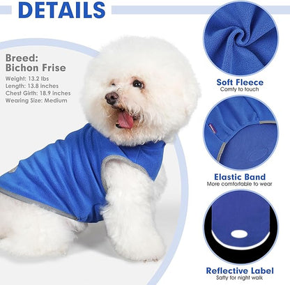 cyeollo 2 Pack Fleece Dog Sweater Pullover Dog Sweatshirt Reflective Lightweight Sweaters Pet Clothes for Small Dogs Boy Girl Pet Apparel Blue, Mist Blue, M
