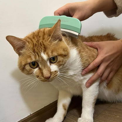 FurorMeow Pet Deshedding Tool with Curve Blade, Cat Grooming Brush, Tight V-shaped Teeth Shedding Comb for Cats and Dogs (Green, Large)