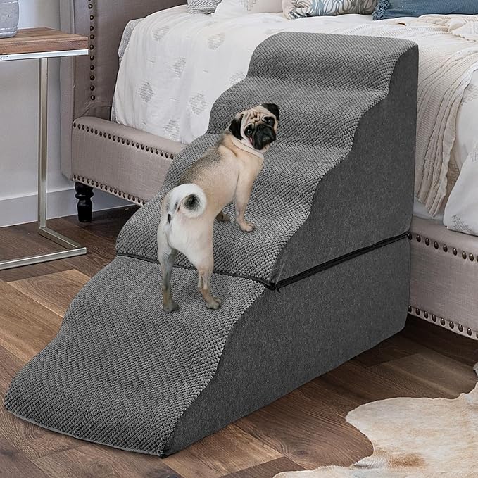 MALOROY Dog Stairs for High Bed 30" H, 6-Step Dog Steps for Bed for Small Dogs and Cats, Pet Stairs for High Bed Climbing, Non-Slip Pet Step Ramps for Old Dogs/Cats, Free-Installation, Dark Grey