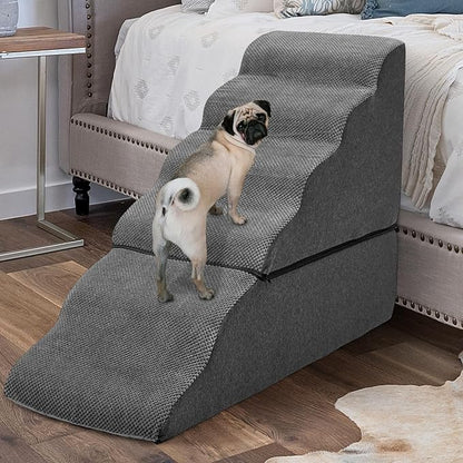 MALOROY Dog Stairs for High Bed 30" H, 6-Step Dog Steps for Bed for Small Dogs and Cats, Pet Stairs for High Bed Climbing, Non-Slip Pet Step Ramps for Old Dogs/Cats, Free-Installation, Dark Grey