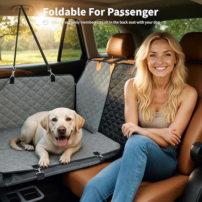 HOTEAGLE Back Seat Cover for Dogs, Waterproof Hard Bottom Spacious and Comfortable, Ideal for Car Trips and Outdoor Adventures, Cherished by Pet Owners（Grey）