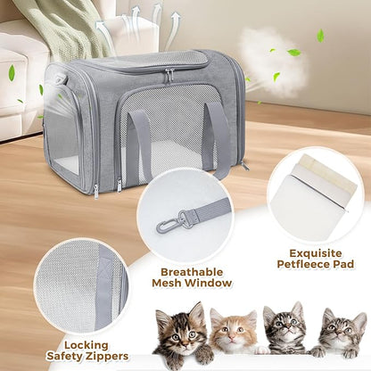 FOORLON Cat Carrier Soft for Pets Up to 25 Lbs, Cat Travel Bag Soft-Sided with Padded Shoulder Strap, Pet Dog Carriers for Small Dogs Travel Puppy Carry Airline Approved, Grey