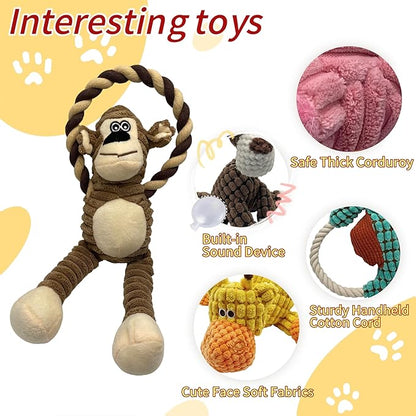 Plush Wrinkled Squeaky Dog Toy,2-Pack The Best Durable Teething Puppy Rope Chew Toy Keeps Them Busy Playing Hide-and-Seek Suitable for Puppy, Medium Dogs and Large Dogs (Yellow & Brown)